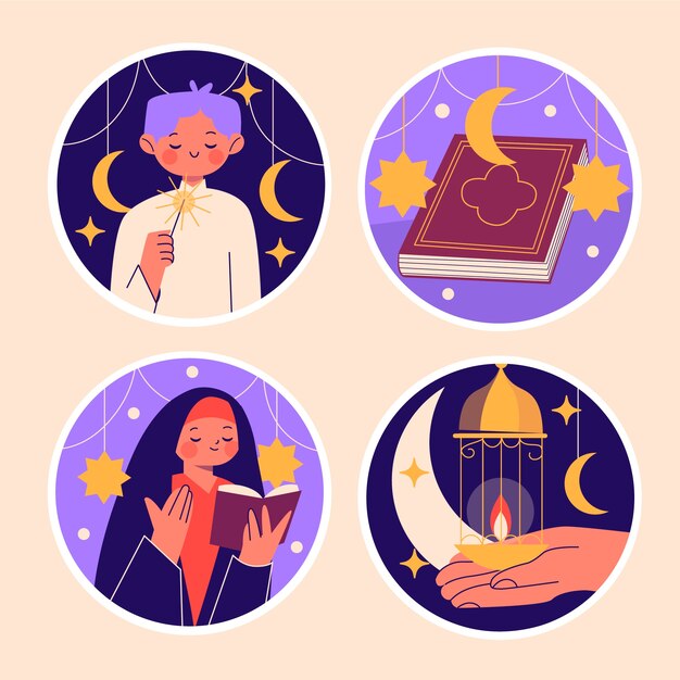 Gratis vector naïeve ramadan stickers collectie