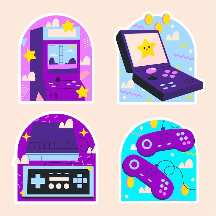 Gratis Vector naïeve stickers voor retro-videogames