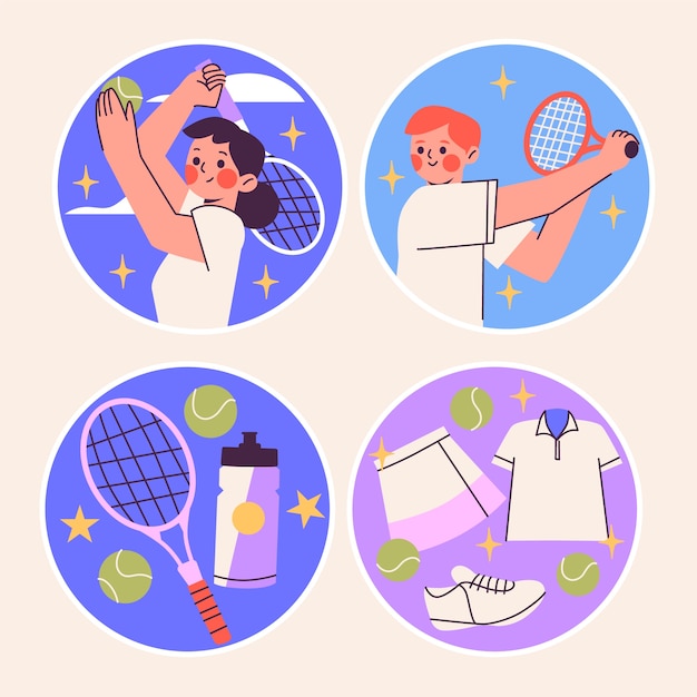 Gratis vector naïeve tennis sticker collectie