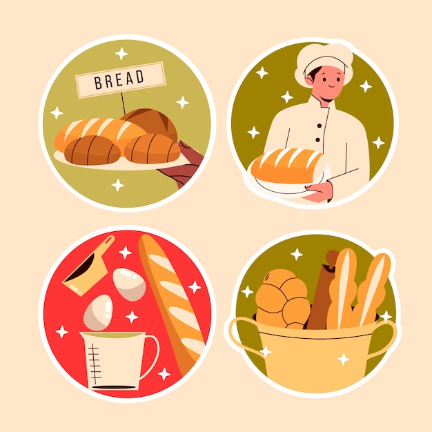 Gratis vector naïeve verzameling bakkerijstickers