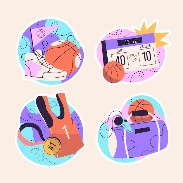 Gratis vector naïeve verzameling basketbalstickers