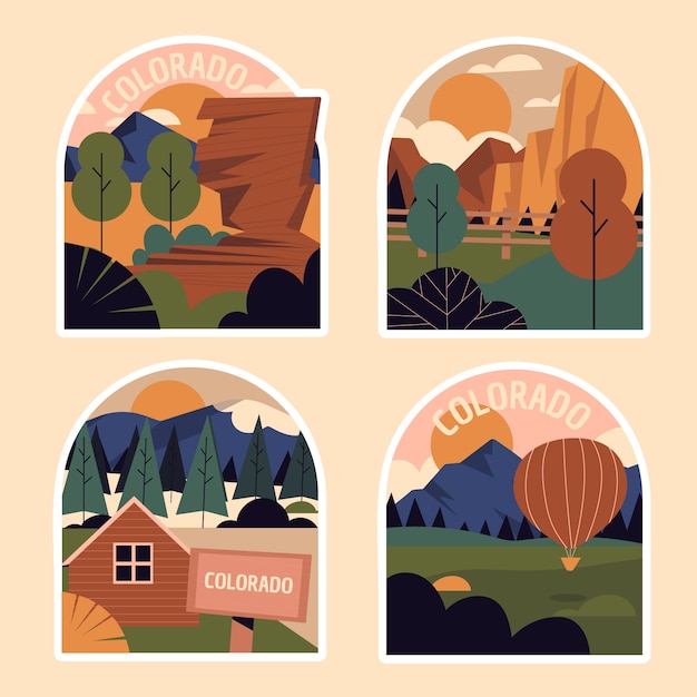 Gratis vector naïeve verzameling landschapsstickers in colorado