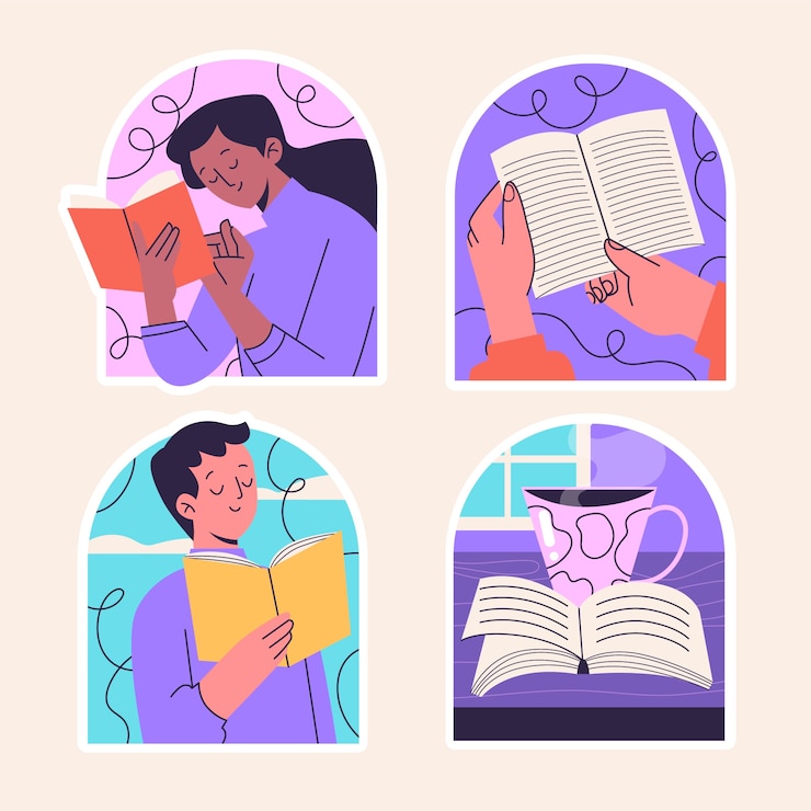 Gratis Vector naïeve verzameling leesstickers