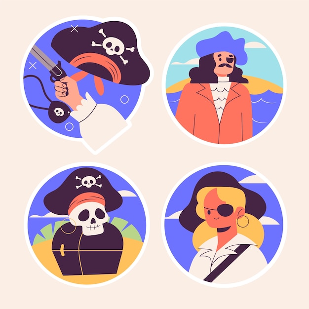 Gratis vector naïeve verzameling piratenstickers