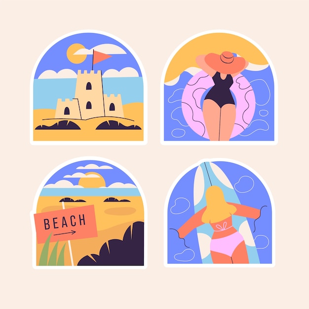 Gratis vector naïeve verzameling strandstickers