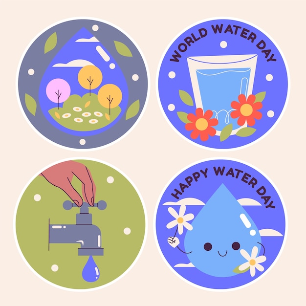 Naïeve wereld water dag sticker collectie.