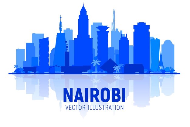 Nairobi Kenia stad skyline van silhouet op witte achtergrond. Platte realistische stijl met beroemde bezienswaardigheden en moderne schrapergebouwen. Vectorillustratie voor web- of printproductie.