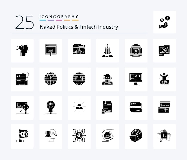 Gratis vector naked politics and fintech industry 25 solid glyph icon pack inclusief startup business online unicorn startup internet
