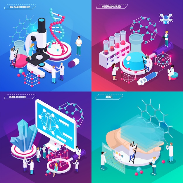 Nanotechnologie concept set isgel monokristallijne dna vierkante composities isometrisch