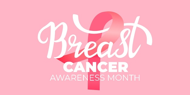National breast cancer awareness month banner met een roze lint.
