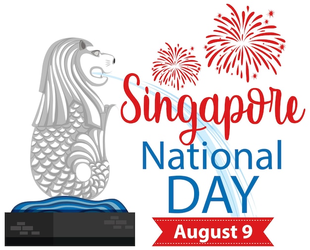 Nationale feestdag-banner met merlion-oriëntatiepunt van singapore