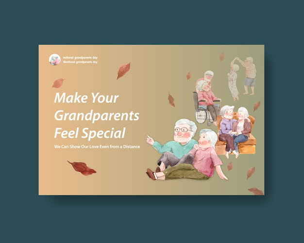 Nationale grootouders dag conceptontwerp voor sociale media en online marketing aquarel vector.