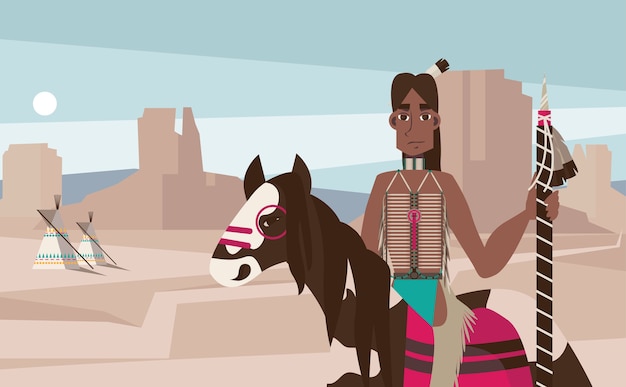 Gratis vector native america indiase man berijden van een paard