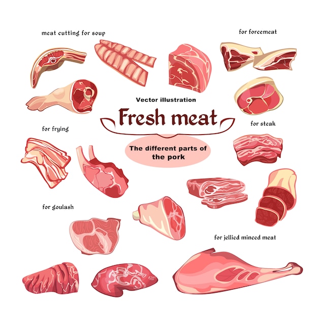 Natural Cutting Varkensvlees Vlees Onderdelen Set