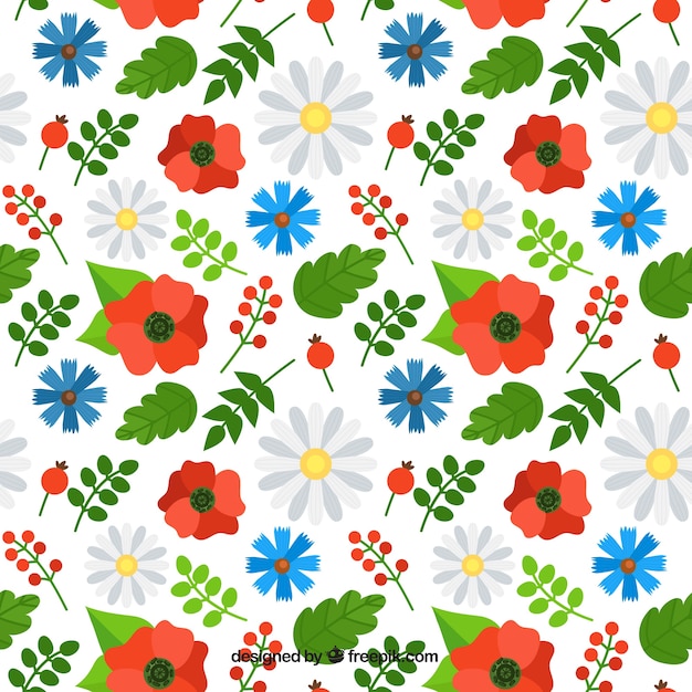 Gratis vector natuur patroon met bloemen en bladeren