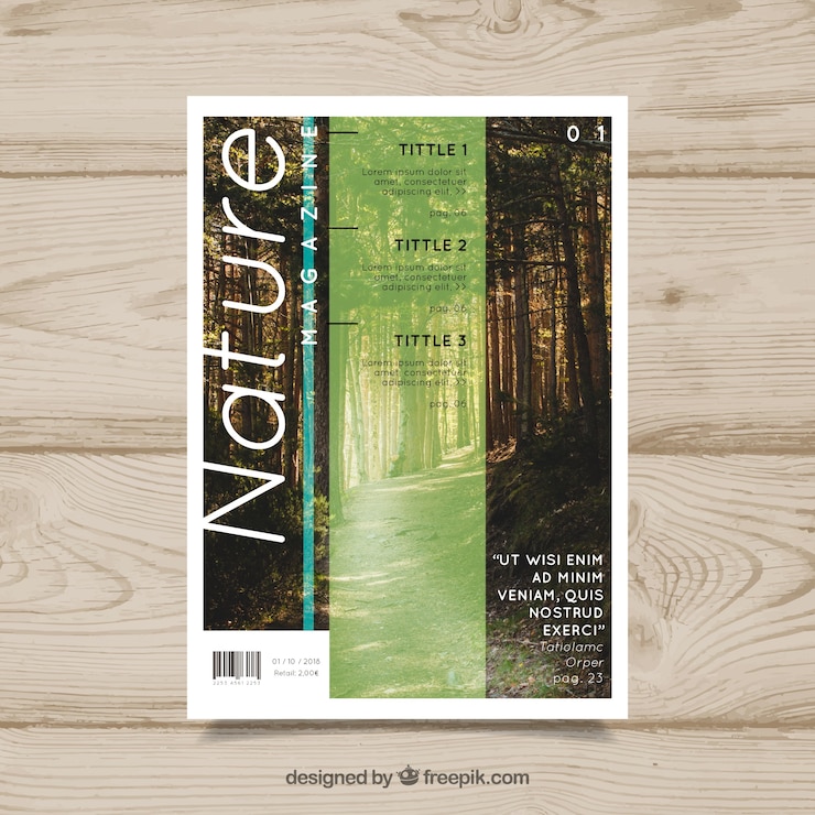 Gratis Vector natuur tijdschrift omslagsjabloon met foto