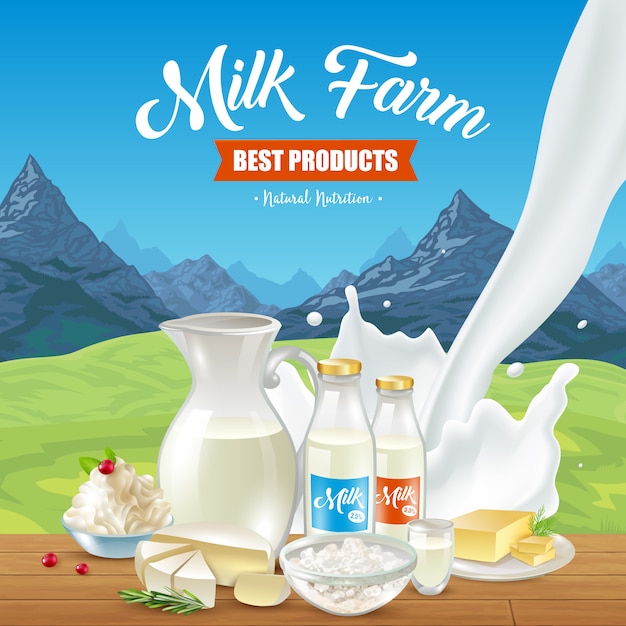Gratis vector natuurlijk melkproduct