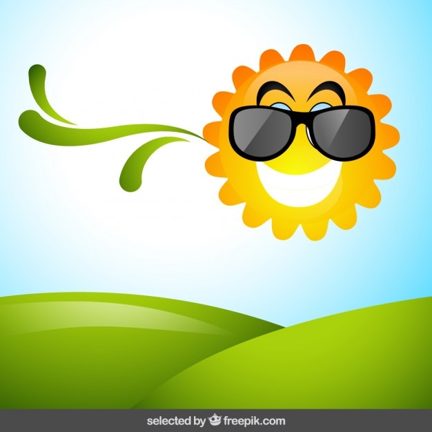 Gratis vector natuurlijke achtergrond met grappige zon