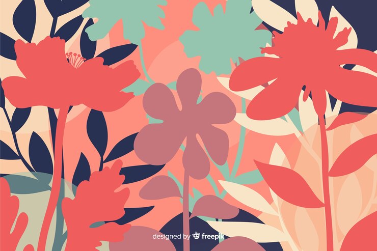 Gratis Vector natuurlijke achtergrond met kleurrijke bloemensilhouetten