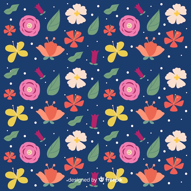 Gratis vector natuurlijke achtergrond met vlakke bloemen