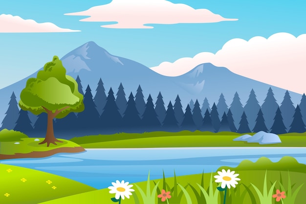 Gratis vector natuurlijke landschapsachtergrond voor videoconferenties