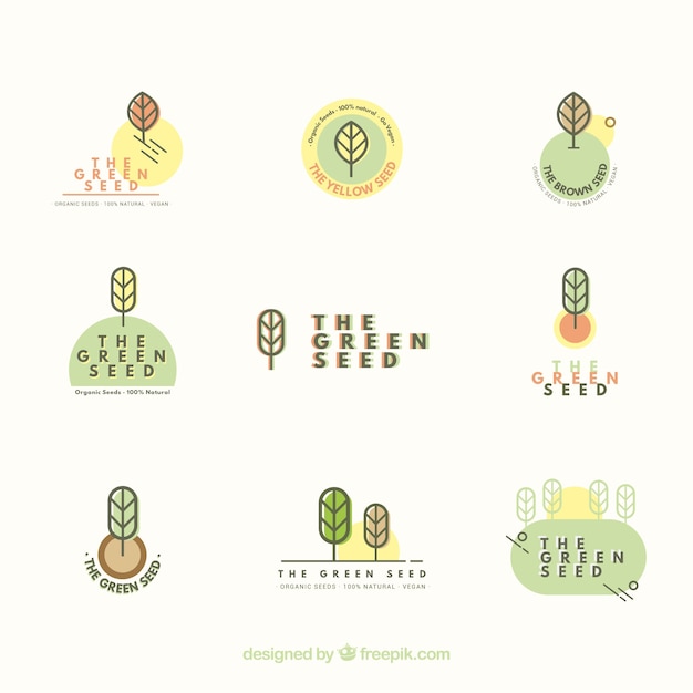 Gratis vector natuurlogo-collectie met plat ontwerp