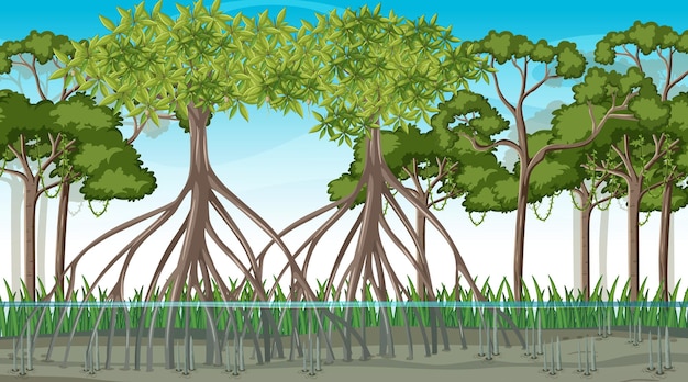 Natuurscène met mangrovebos in cartoonstijl
