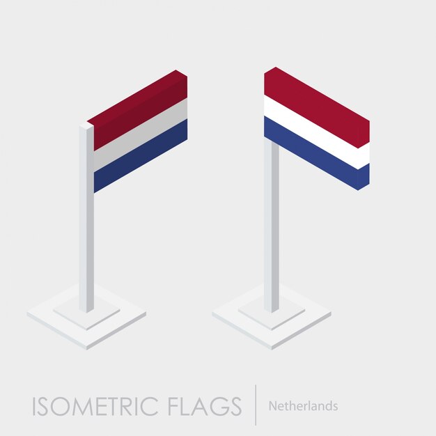 Nederlandse vlag isometrische stijl, 3D-stijl, verschillende weergaven