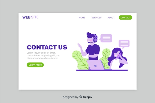 Neem contact met ons op landing page met kleurrijke operators praten