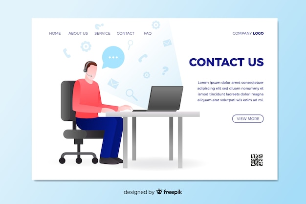 Neem contact met ons op landing page met man zittend aan een bureau