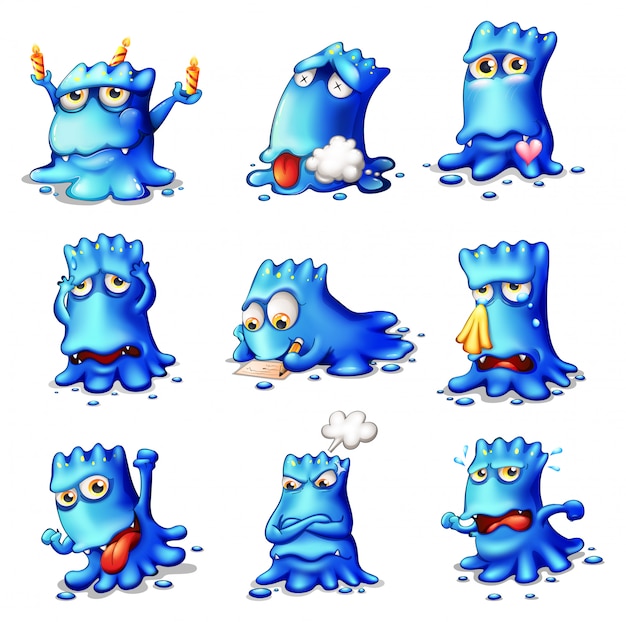 Gratis vector negen blauwe monsters