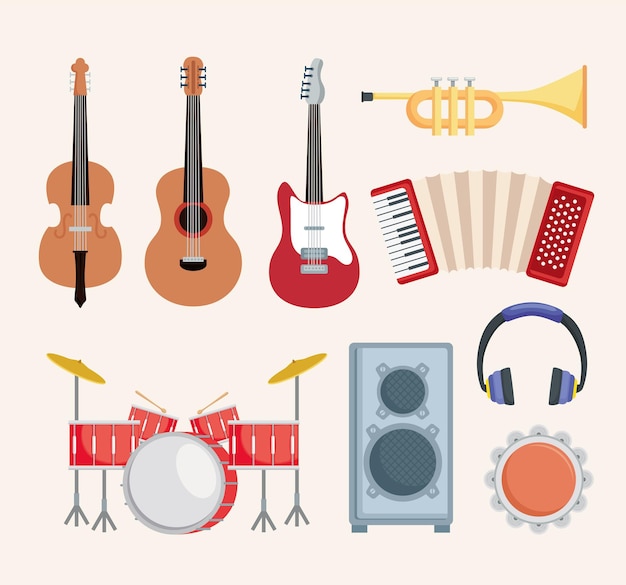 Gratis vector negen muziekinstrumenten