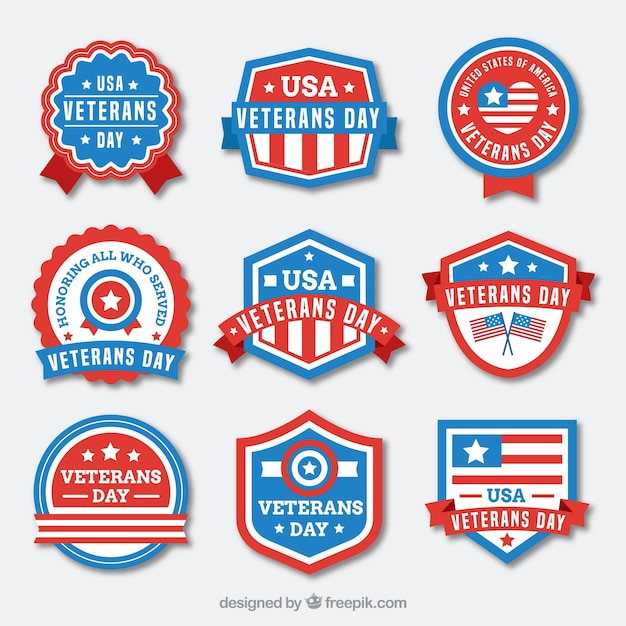 Gratis vector negen veteranen dag labels