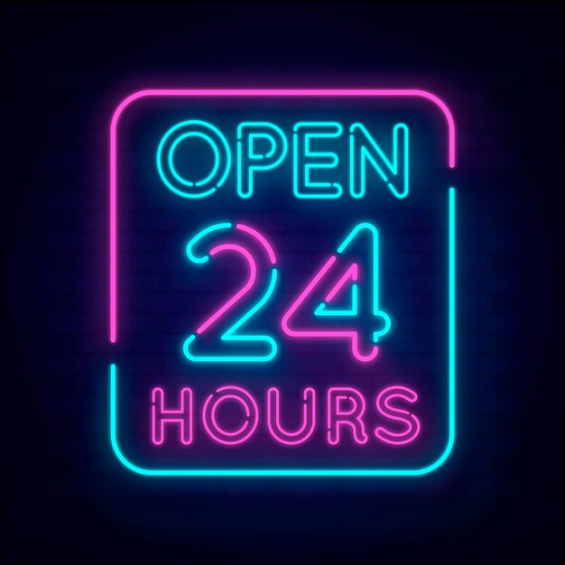 Neon 24 uur per dag geopend teken