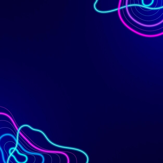 Neon abstracte grens op een vierkante donkerblauwe sjabloon