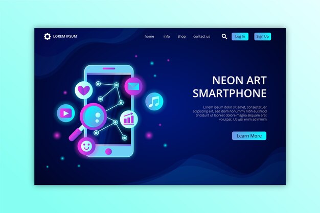 Neon-bestemmingspagina met smartphone