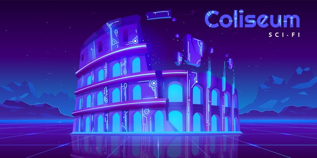 Neon Coliseum op retro gloeiende achtergrond sc.i-FI