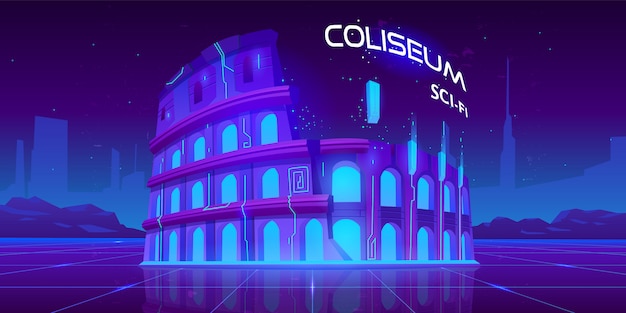 Gratis vector neon coliseum op retro gloeiende achtergrond sc.i-fi