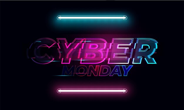 Neon Cyber Monday-bannertekst en titel van Cyber Monday