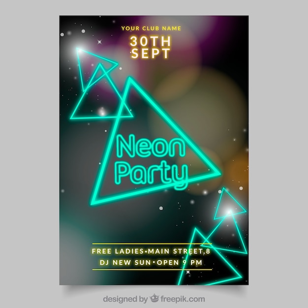 Gratis vector neon feest poster met geometrische vormen