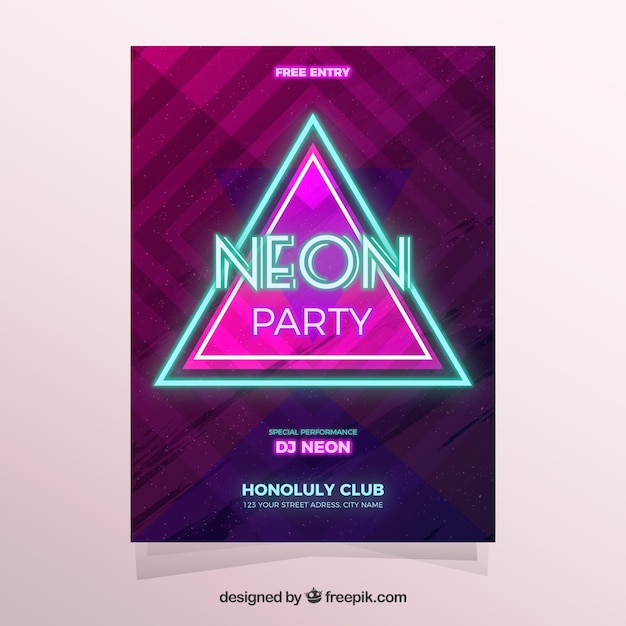 Gratis vector neon feest poster met moderne driehoek