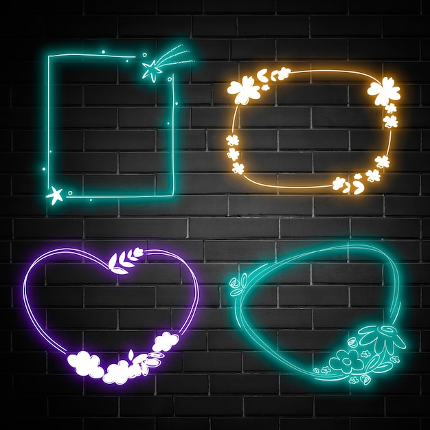 Gratis vector neon frame vector planeet bloemmotief set