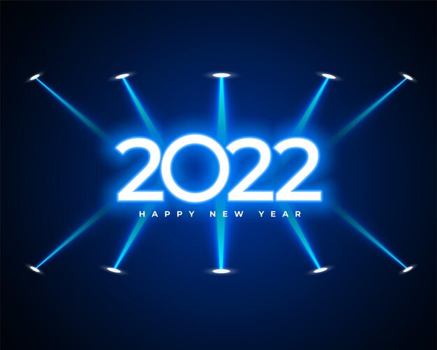 Neon gloeiende stijl 2022 nieuwjaarsachtergrond met spotlichten