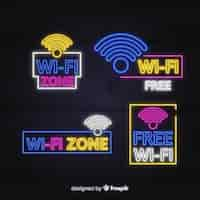 Gratis vector neon gratis wifi tekencollectie