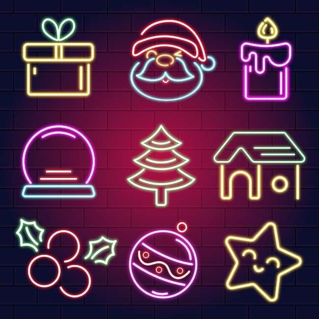 Gratis vector neon kerst element collectie