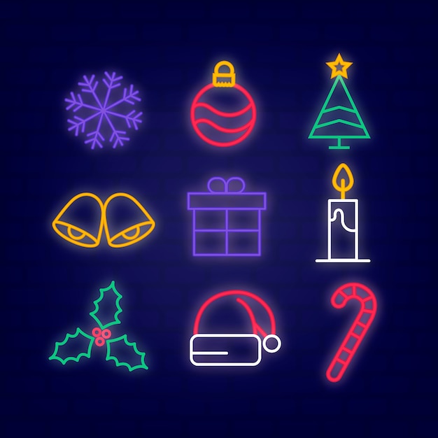 Gratis vector neon kerst element collectie