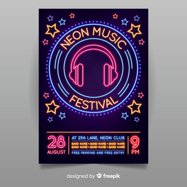 Neon licht muziek poster sjabloon