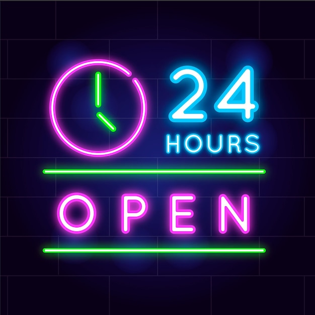 Gratis vector neon open vierentwintig uur teken