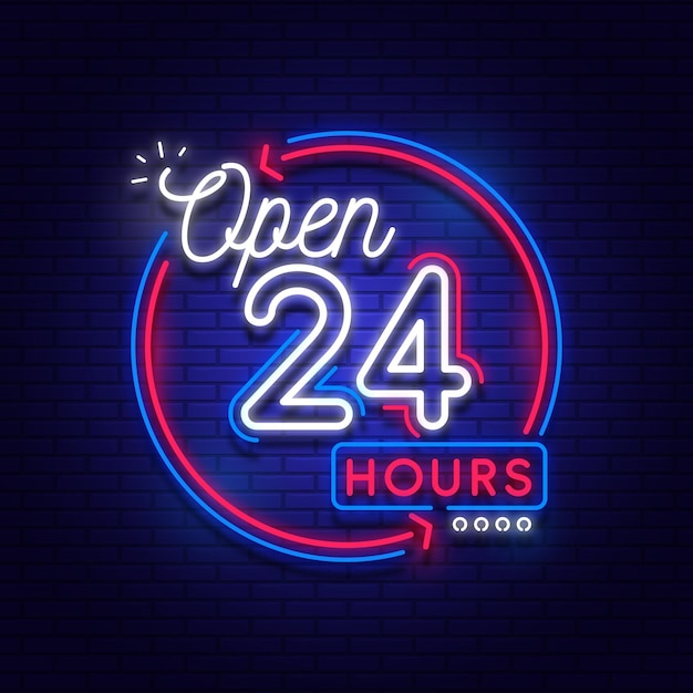 Gratis vector neon open vierentwintig uur teken