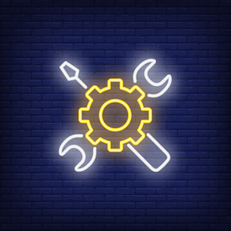 Gratis Vector neon pictogram van mechanische gereedschappen